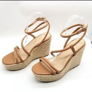 BP. Cohan Wedge‎ Espadrille Sandals Size 11 Strappy Ankle Strap Tan